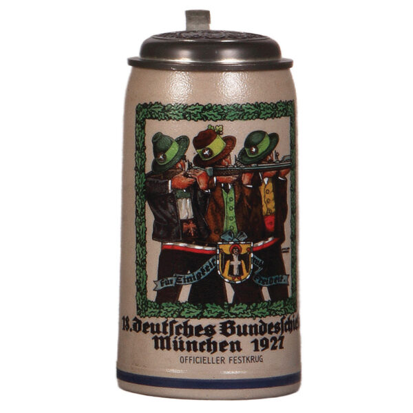 Stoneware stein, 1.0L, 18. Deutsches Bundesschiessen, München, 1927