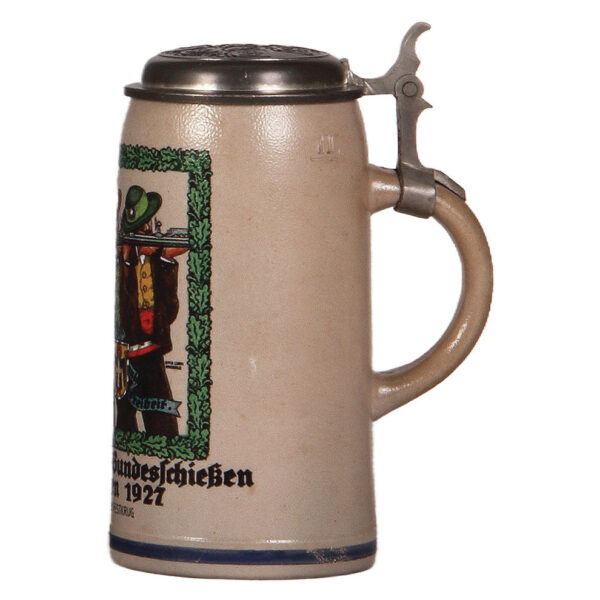 Stoneware stein, 1.0L, 18. Deutsches Bundesschiessen, München, 1927 - Image 2