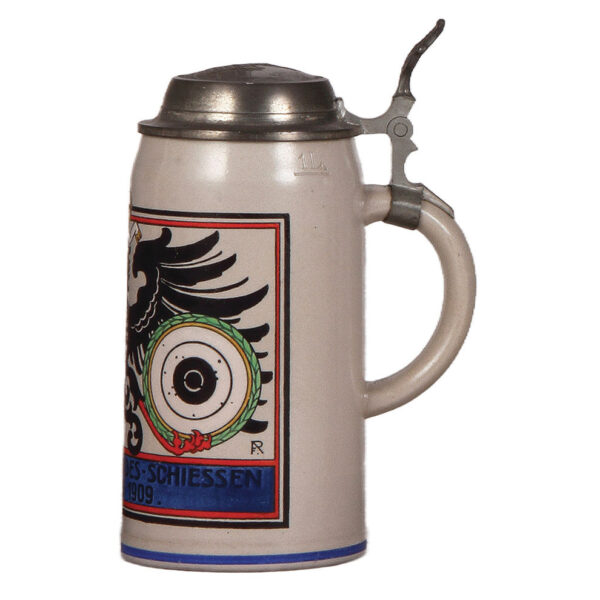Stoneware stein, 1.0L, XVI. Deutsches Bundesschiessen, Hamburg, 1909 - Image 2