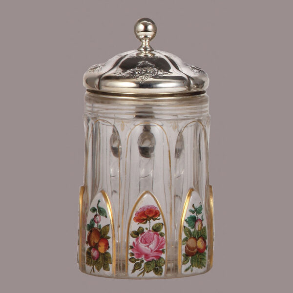Glass stein, .5L,  five enameled floral panels
