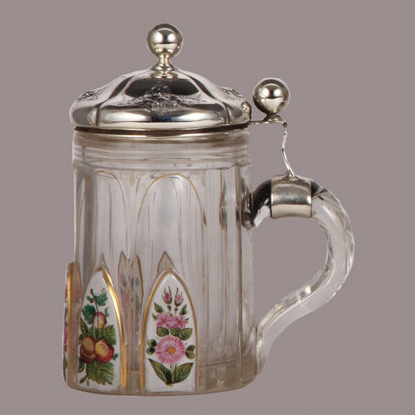 Glass stein, .5L,  five enameled floral panels - Image 2