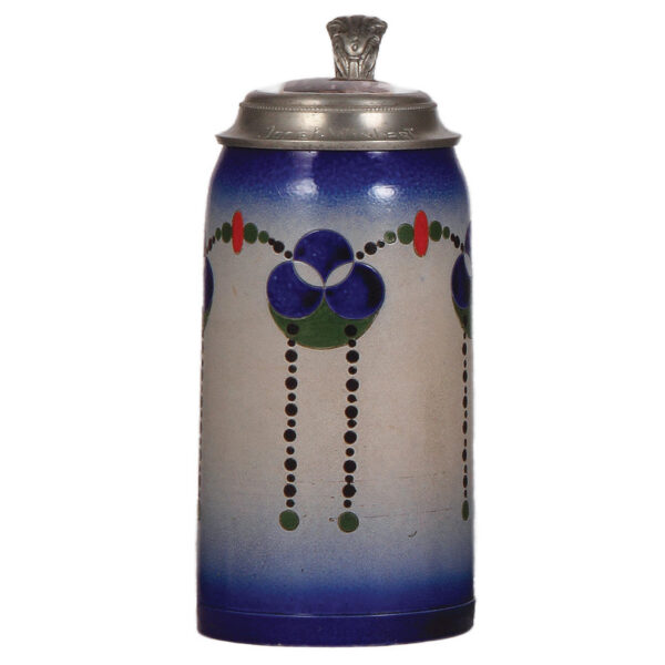 Stoneware stein, 1.0L, Sarreguemines, Art Nouveau