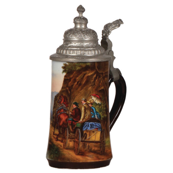 Porcelain stein, .5L, hand-painted, wagon with a driver