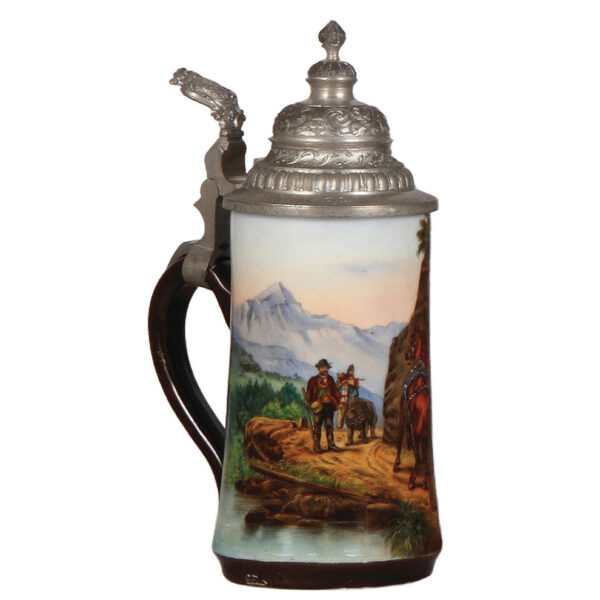 Porcelain stein, .5L, hand-painted, wagon with a driver - Image 3