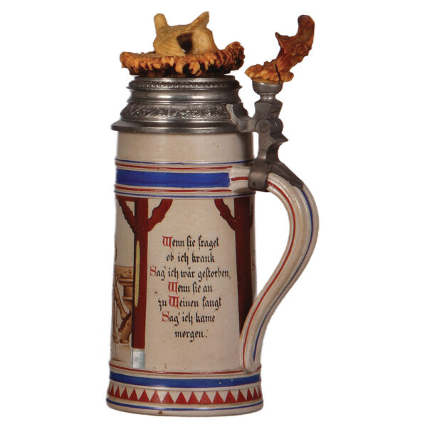 Stoneware stein, 1.0L, marked Saeltzer, student - Image 2