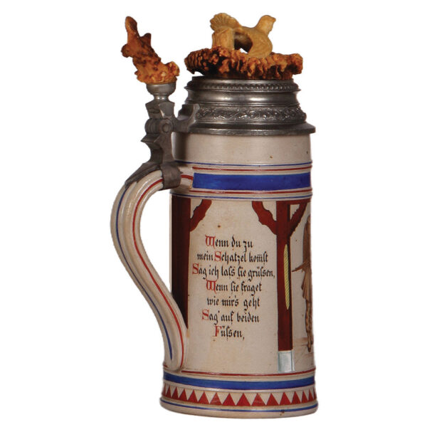 Stoneware stein, 1.0L, marked Saeltzer, student - Image 3