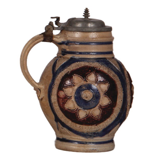 Stoneware pitcher, 9.0" ht., late 1600s, Westerwälder Kugelbauchkrug - Image 3