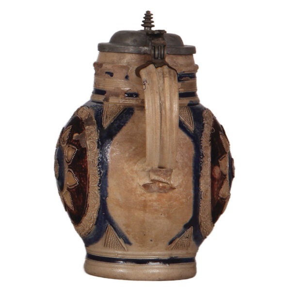 Stoneware pitcher, 9.0" ht., late 1600s, Westerwälder Kugelbauchkrug - Image 4