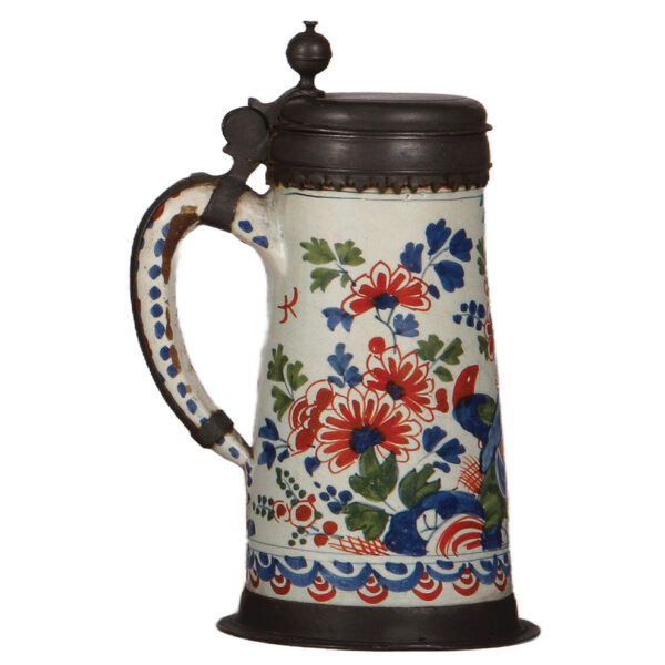 Faience stein, 10.2" ht., Walzenkrug, Dutch style, late 1700s - Image 4