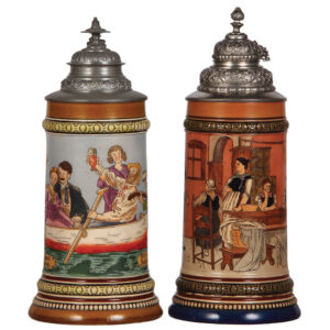 Pottery steins (two), .5L, marked H.R., 446, and H.R., 412