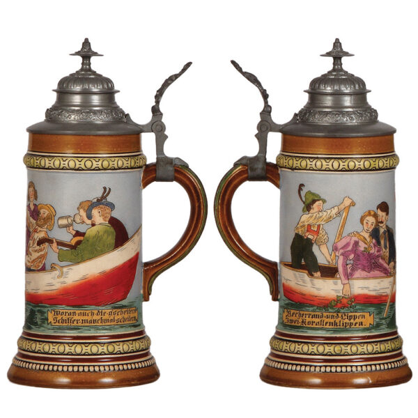 Pottery steins (two), .5L, marked H.R., 446, and H.R., 412 - Image 2