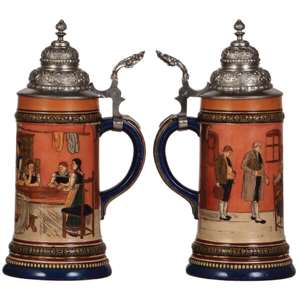 Pottery steins (two), .5L, marked H.R., 446, and H.R., 412 - Image 3
