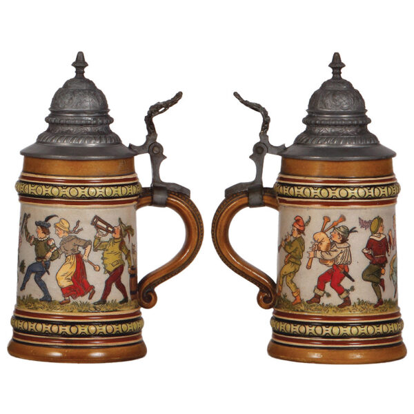 Pottery steins (two), .5L, marked H.R., 154, & H.R., 406, by Hauber & Reuther - Image 3