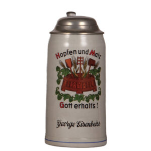 Stoneware stein, 2.0L,   c.1970,  Hopfen und Malz Gott erhalts!
