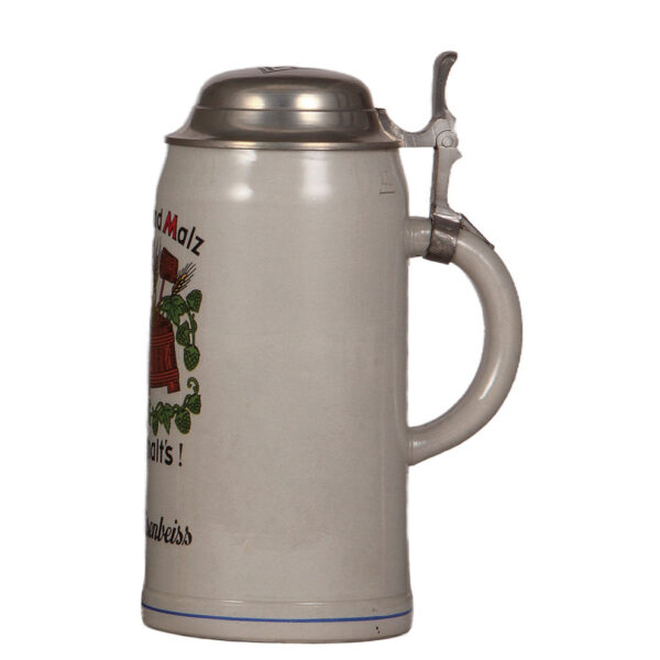 Stoneware stein, 2.0L,   c.1970,  Hopfen und Malz Gott erhalts! - Image 2