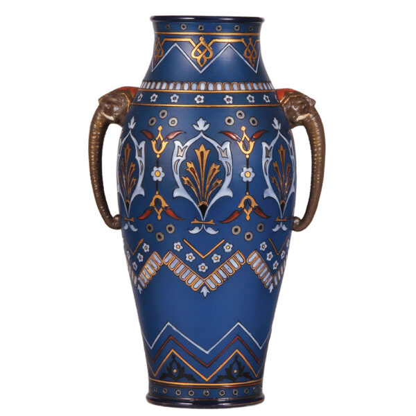 Mettlach vase, 13.8" ht., 1870, mosaic