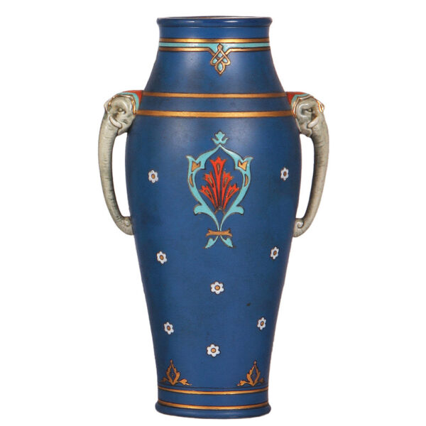 Mettlach vase, 11.8" ht., 2851 with elephant handles