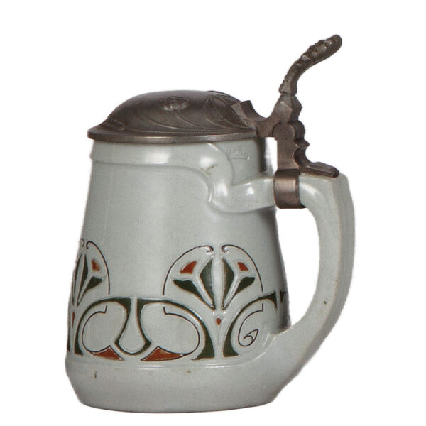 Stoneware stein, .5L, Art Nouveau, pewter lid - Image 2