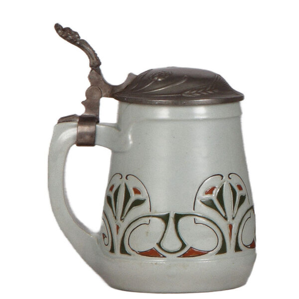Stoneware stein, .5L, Art Nouveau, pewter lid - Image 3