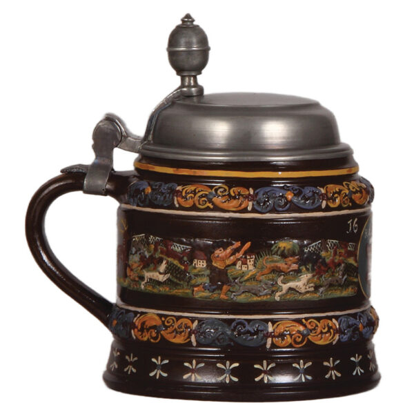Stoneware stein, 1.0L, relief, Creussen, made late 1800s - Image 3