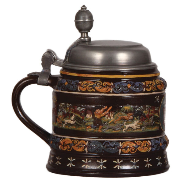 Stoneware stein, 1.0L, relief, Creussen, made late 1800s - Image 4