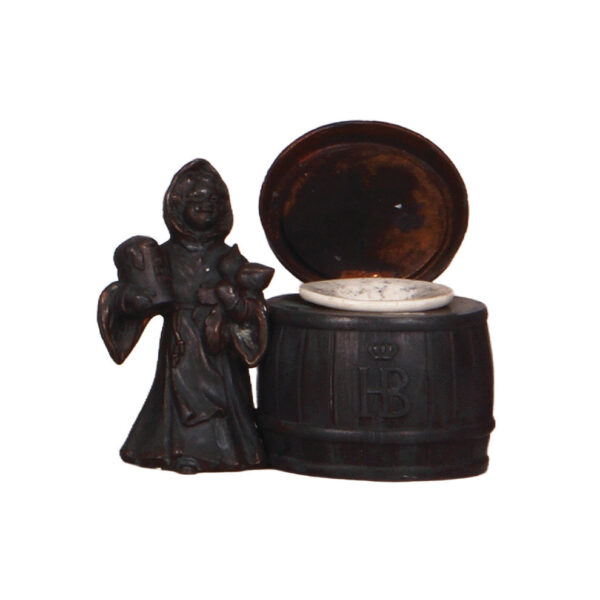 Porcelain stein, .5L, relief, card game & monks drinking; with, Munich Child inkwell - Image 3