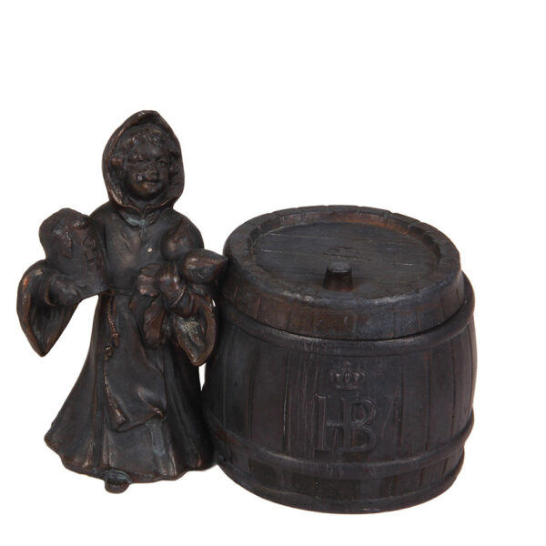 Porcelain stein, .5L, relief, card game & monks drinking; with, Munich Child inkwell - Image 5
