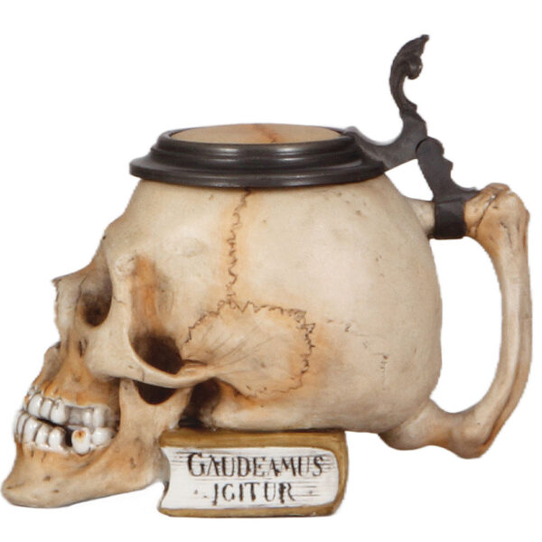Character stein, .3L, marked E. Bohne & Söhne, Skull on Book - Image 2