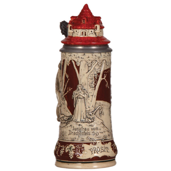 Pottery stein, .5L, relief, Drachenfels Castle