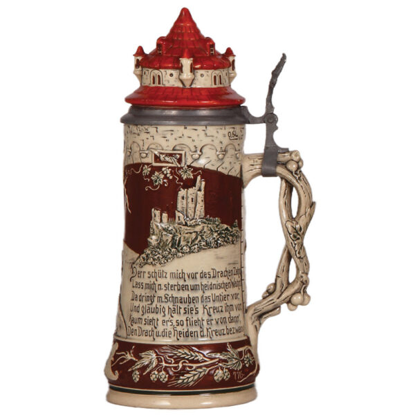 Pottery stein, .5L, relief, Drachenfels Castle - Image 2