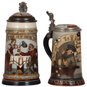 Mettlach steins, .5L, 2640, verse in English, with, .5L, 2090, by H. Schlitt