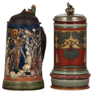 Mettlach steins, .5L, 1786, by Otto Hupp; with, .5L, 2800