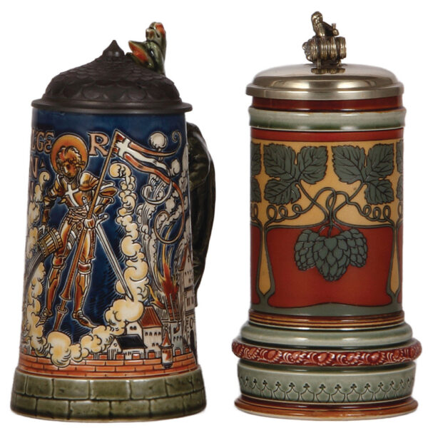 Mettlach steins, .5L, 1786, by Otto Hupp; with, .5L, 2800