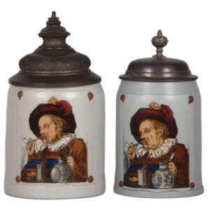 Mettlach steins, .5L, 1641; with, .3L,  tapestry, by C. Warth