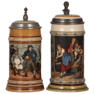 Mettlach steins, .5L, 1403, by C. Warth, .5L, 2808,
