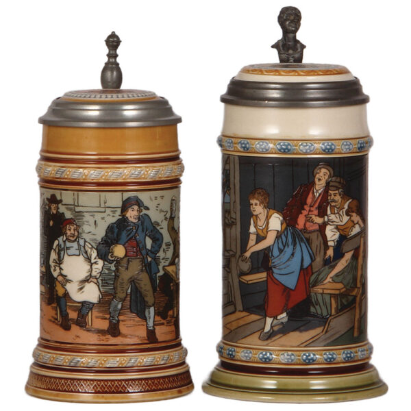 Mettlach steins, .5L, 1403, by C. Warth, .5L, 2808,