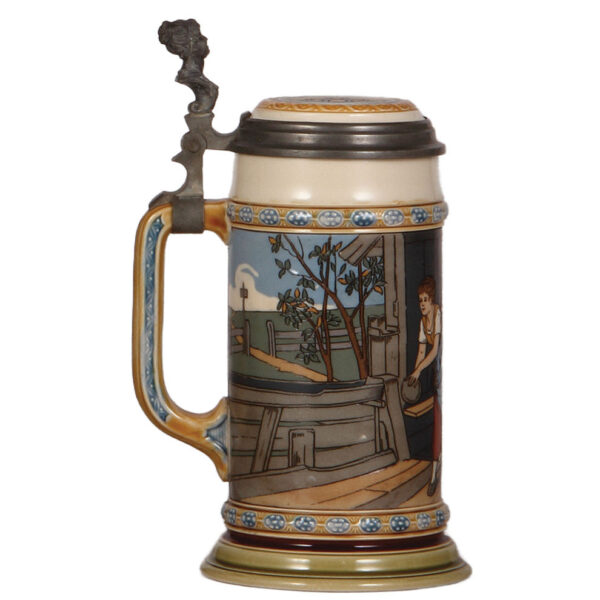 Mettlach steins, .5L, 1403, by C. Warth, .5L, 2808, - Image 5