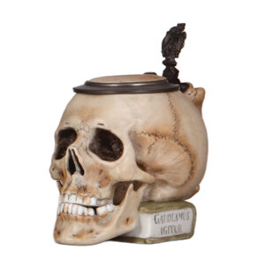 Character stein, .5L, porcelain, marked E. Bohne & Söhne, Skull on Book