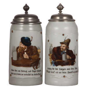 Mettlach steins (two), 1.0L, 1536, & 1533, tapestry.
