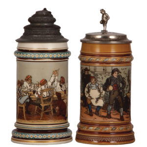 Mettlach steins (two), .5L, 1146 & 1403, etched.