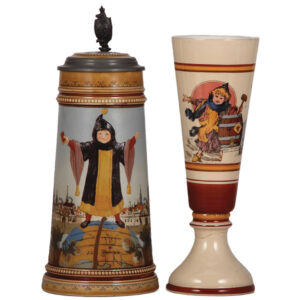 Mettlach stein & Pilsner beaker, 1.0L, 2585; with, .5L, beaker, 1014[2775]