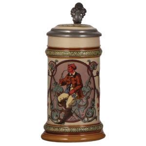 Mettlach stein, .5L, 581[1530], inlaid lid, mint.