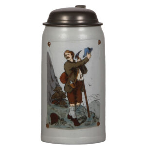 Mettlach stein, 1.0L, 1650, Bergsteiger, pewter lid.