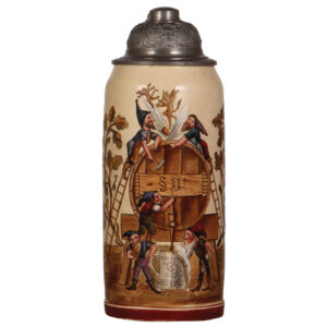 Pottery stein, 3.0L, Dwarfs working on a large barrel.