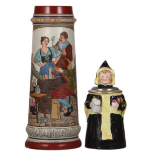 Stoneware & character steins, 2.0L, by Girmscheid; with, .5L, Munich Child.