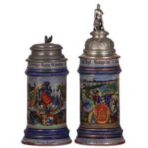 Regimental steins (two), .5L, Eisenbahn Bat. & 2. Inft. Regt.