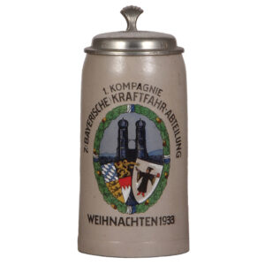 Military stein, 1.0L,  7. [Bayerische] Kraftfahr Abteilung.