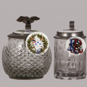 Glass steins (two), .5L, flag, 1895 - 1896, & Kuntz's Special Brew.