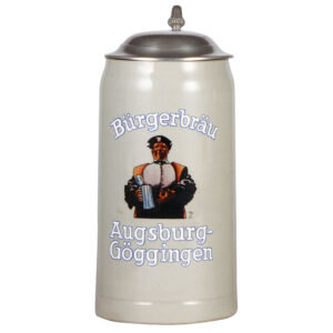 Stoneware stein, 3.0L, 12.5" ht., Bürgerbräu, Augsburg - Göggingen.