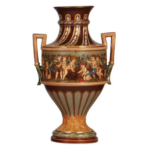 Mettlach vase, 12.2" ht., 2127, etched.